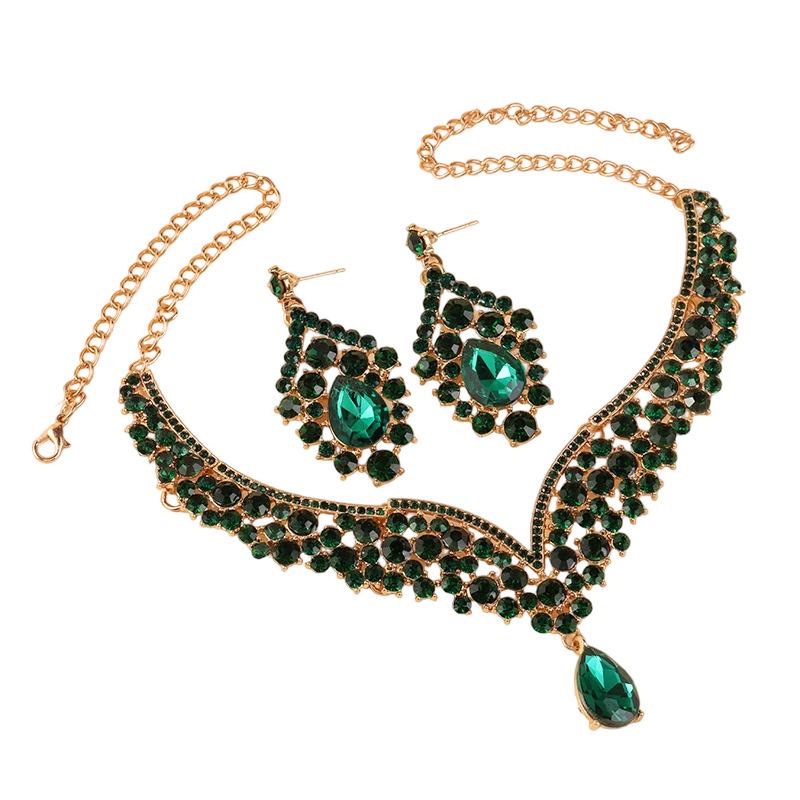 Elegant Rhinestone Teardrop Necklace & Earring Set - Luxury Bridal Jewelry