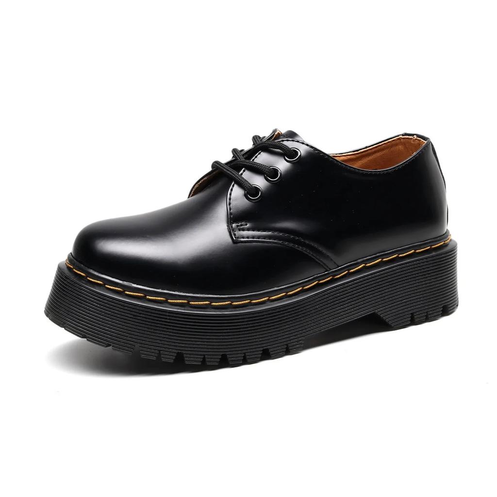 Dicksohl 3-Loch Quad Damen Schuhe Low Cut Echtes Leder Erhöht Britisch Lässig Student Schwammsohle Kurze Stiefel 1461