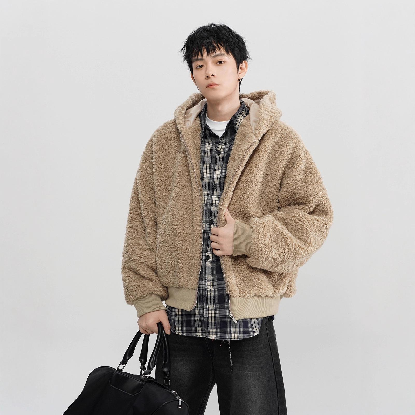 

2025 Winter Retro Korean-American Men s Lambswool Furry Jacket - Trendy High-End Couples Coat 2XL хакі