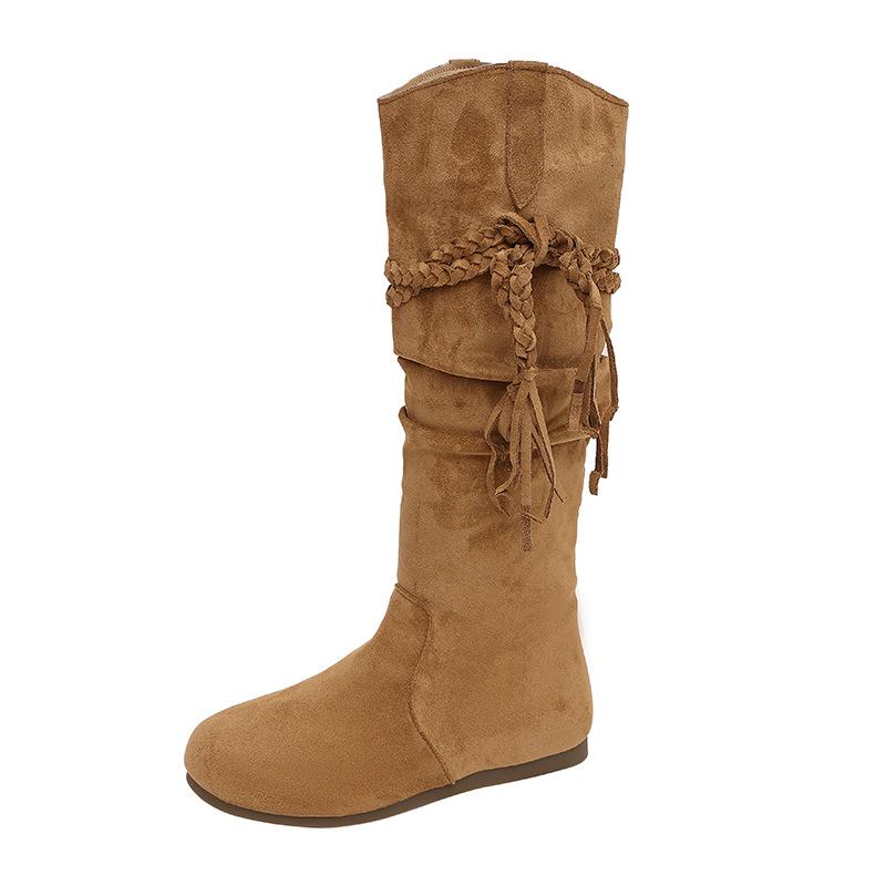 Retro Western Cowboy Boots Women's 2025 Spring and Autumn New Long Boots Thick-soled Heightening Versatile High Boots