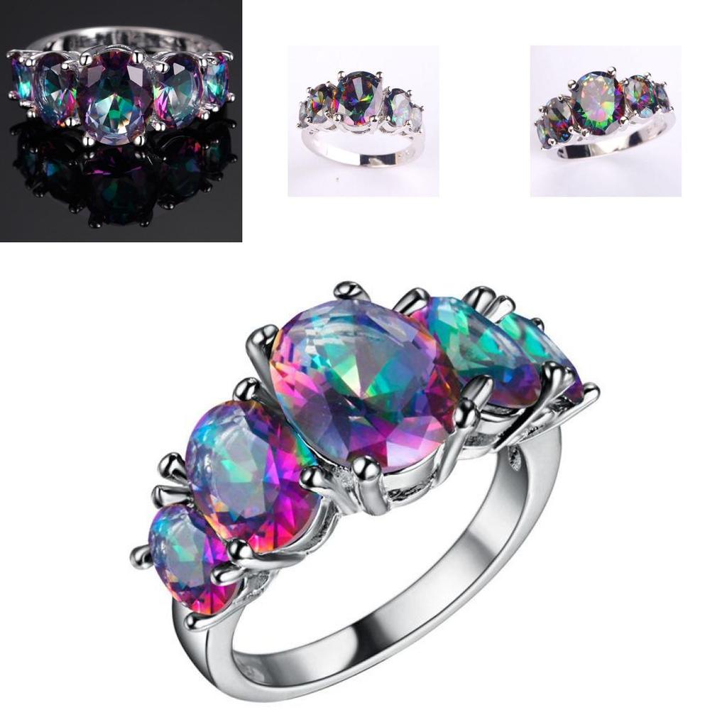 Fashion Vintage Floral Rainbow Crystal Ring For Women Lovers Elegant Jewelry Accessory