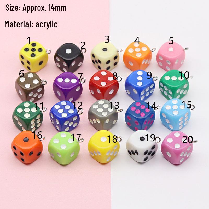 14mm Colorful Acrylic Dice Shaker Pendant Charm for DIY Jewelry