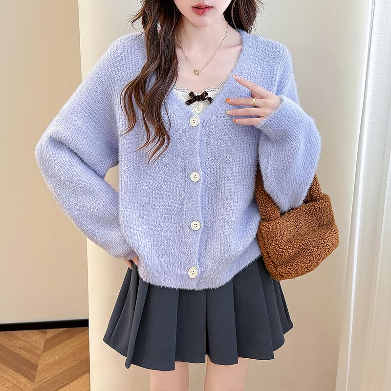 TonLion 2025 Autumn/Winter Women's Gentle Style Soft V-Neck Cardigan