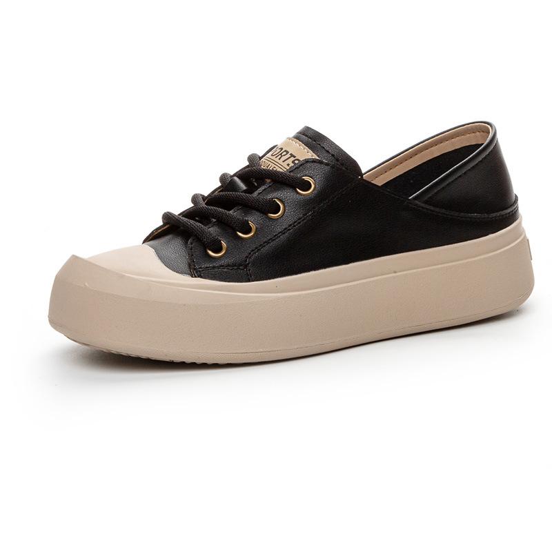 Легкие Удобные Женские Кроссовки на Шнуровке в Ретро Стиле из Толстой Кожи Повседневные Кроссовки с Мягкой Подошвой Нескользящие Обувь для Ходьбы 35 чёрный