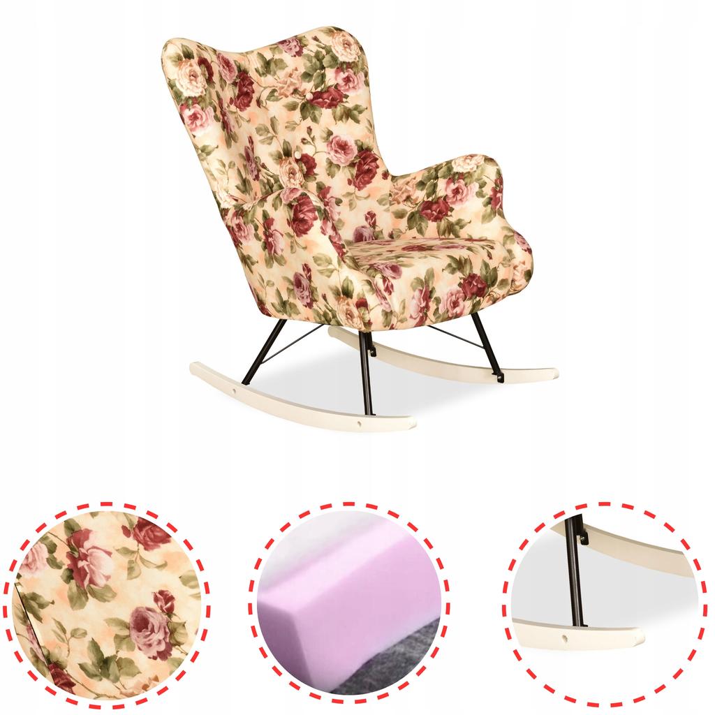 Fotel uszak skandynawski Luna Print bujany na płozach Family Meble róże ang