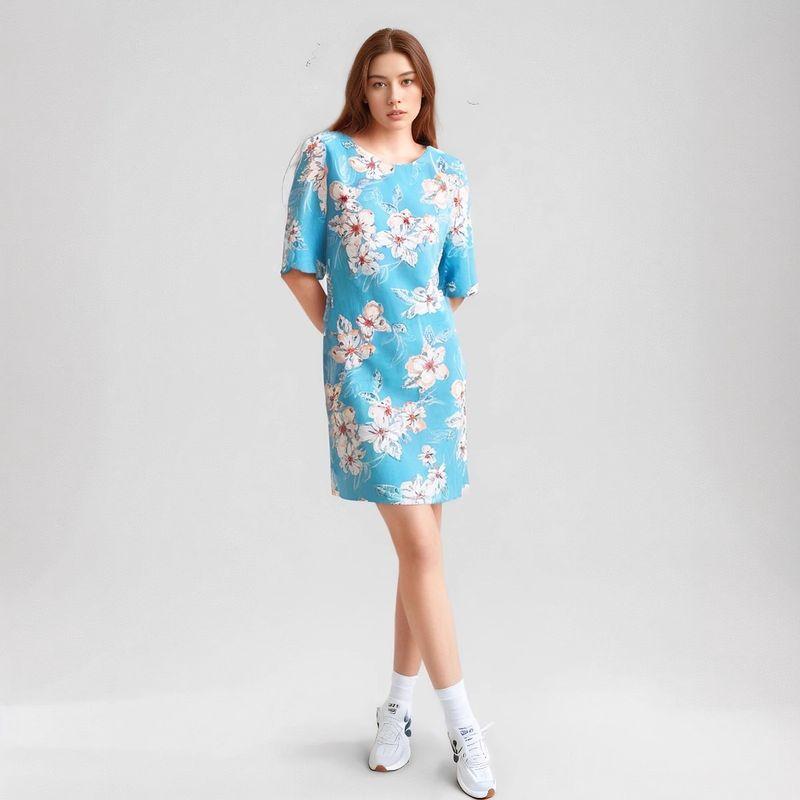 

Женская одежда Европейская американская летняя новая больших размеров женское цветочное платье Blue printings 3XL