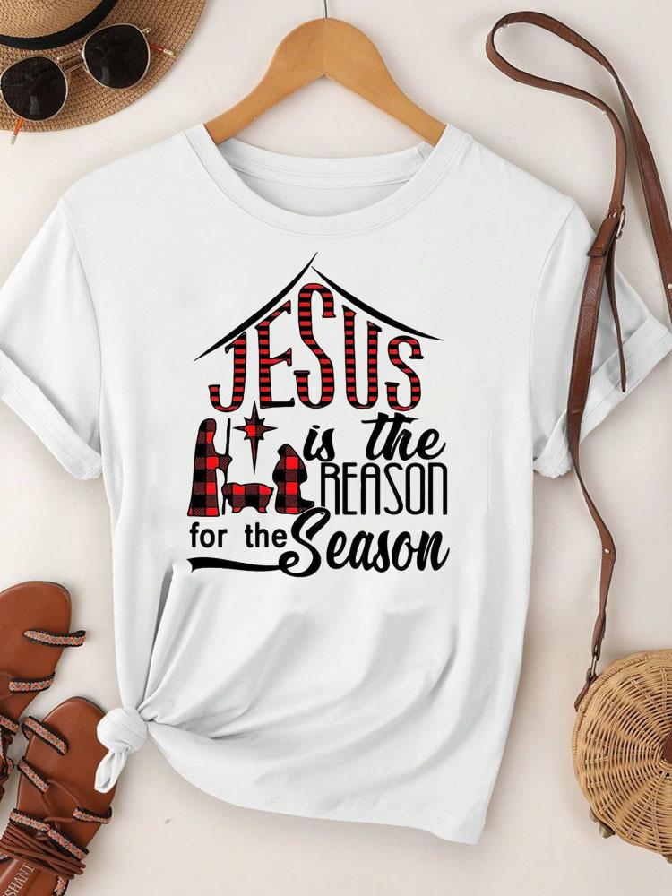 (Asian Size)  Merry Christmas Tee Top festival New Year Holiday Casual lovely letter trend Women Print Lady Short Sleeve Fashion Graphic T-shirts