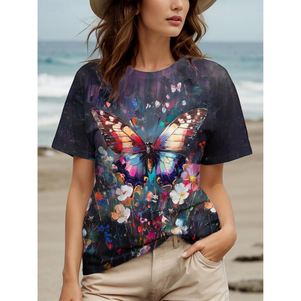 

Summer Fashion Women s T-Shirt Beautiful Flowers Stylish Casual Short Sleeve Tops 8XL