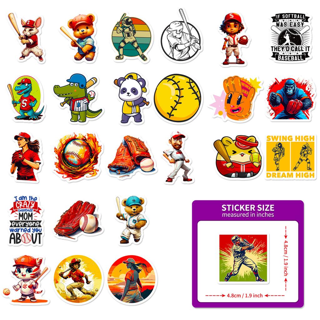 50 Aufkleber für Baseball Softball Sportaufkleber für neue Produkte, unabhängiges DIY, können wiederholt aufgeklebt werden mit wasserfesten Gummi-Aufklebern