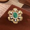 Women Brooch Flower Shape Rhinestone Retro Baroque Style Anti-slip Wear-resistant Suit Coat Collar Hat Scarf Decoration
