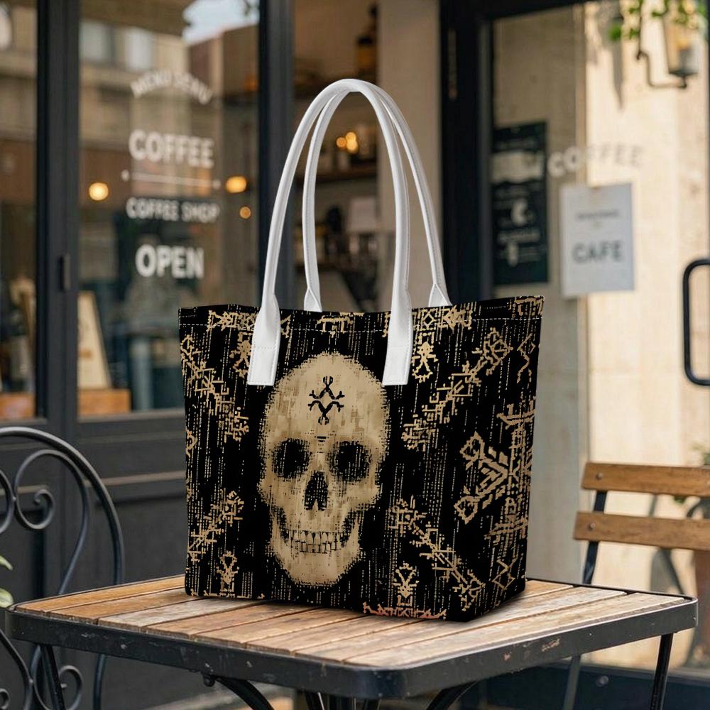 Vintage Skull Pattern Tote Bag Gothic Style Daily Shoulder Bag
