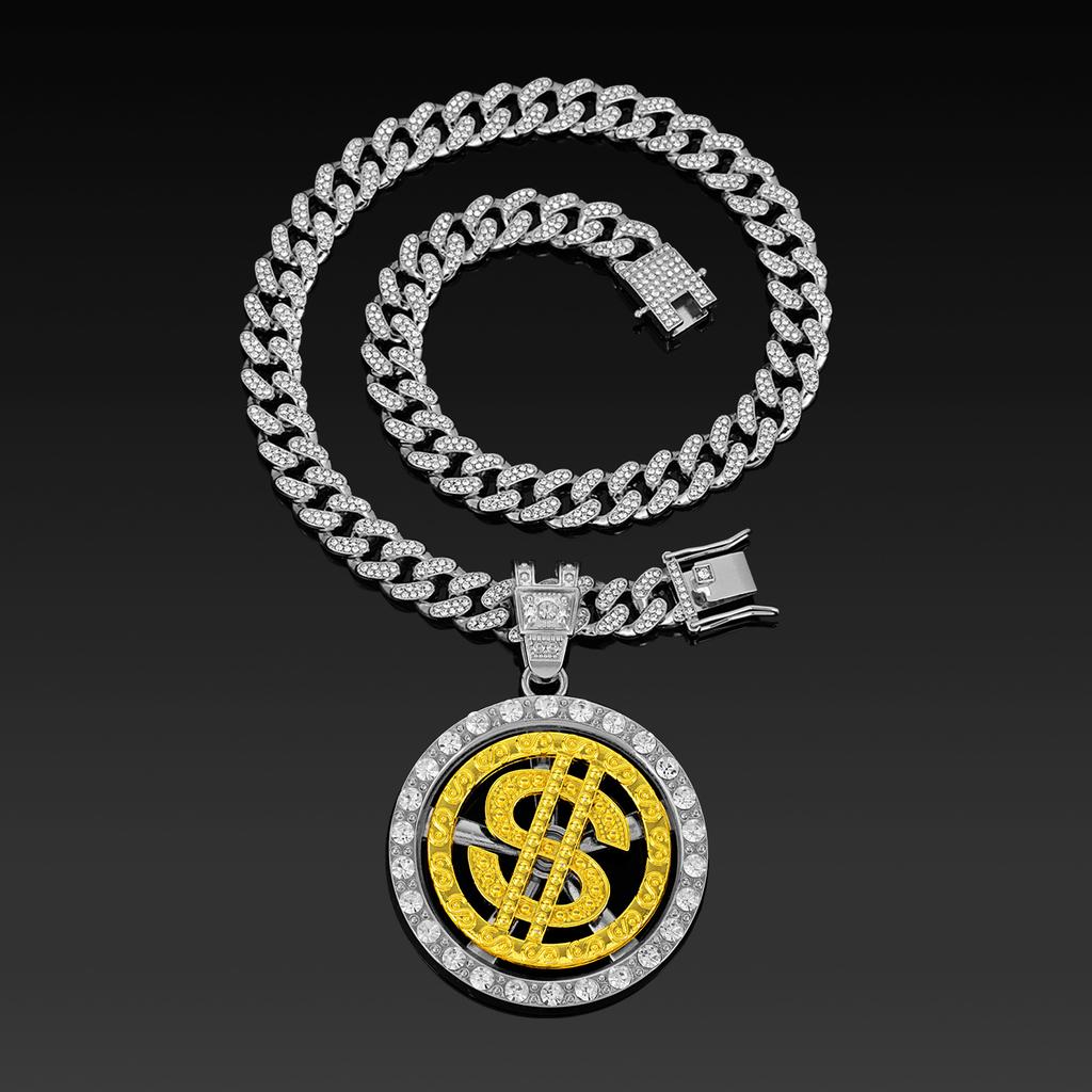 Classic 63mm Large Pendant, Rotating Dollar Sign, Hip-hop Necklace, Cuban Chain, Miami-style Large Chain
