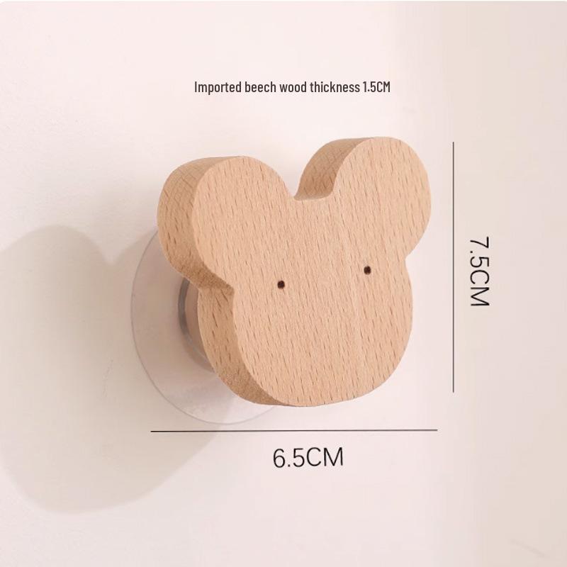Creative Beech Wood Adhesive Hooks – Funny Animal Design Coat & Hat Hooks for Behind-the-Door Use