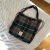 11 College woolen plaid drawstring backpack messenger bag large capacity shopping shoulder bag women
