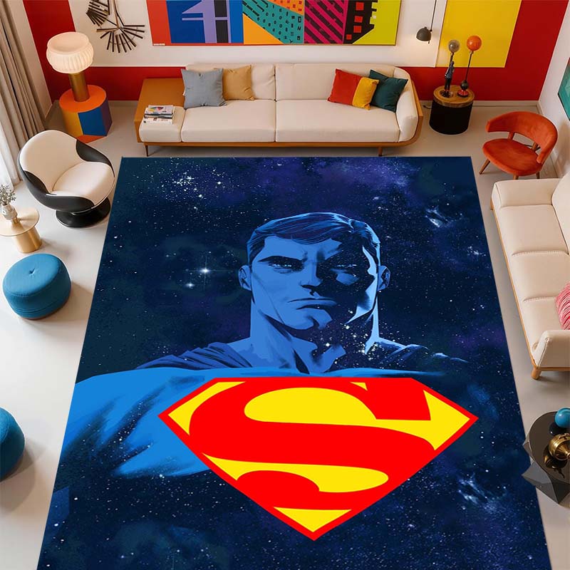 Superman superhero logo rug, suitable for bedrooms, living rooms, and home sofa decoration; large children's decorative floor