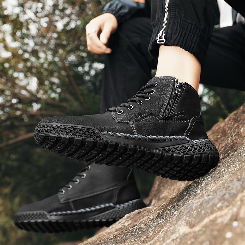 

Осень и зима Большие размеры Новые мужские кожаные туфли ручной работы сшитые ретро уличные повседневные высокие короткие ботинки для мужчин 46