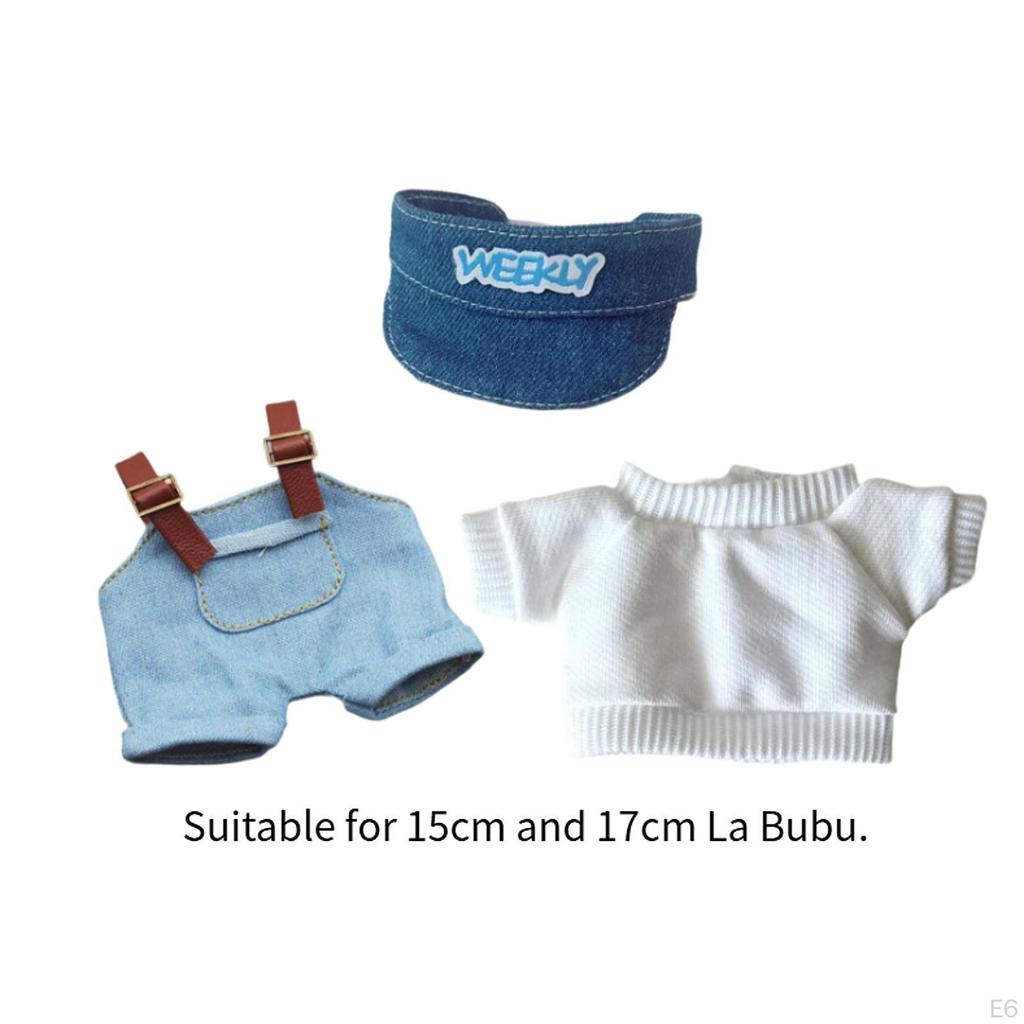 15 cm 17 cm Ubrania dla lalek pluszowych Outifity Kreskówkowe rekwizyty do zdjęć Ogrodniczki i kapelusz Dziewczynka