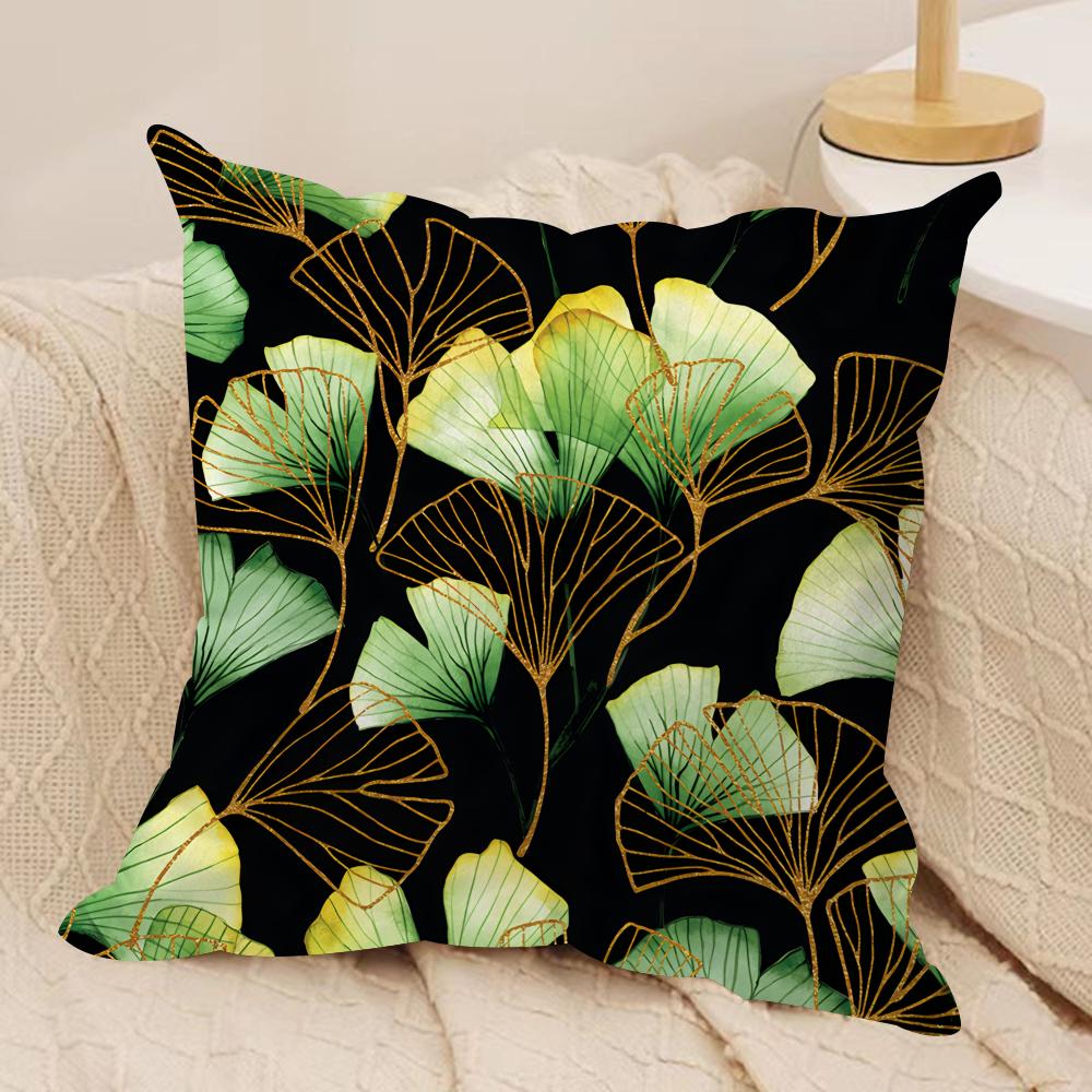 Chinese Style Ginkgo Leaf Cushion Cover Silky Short Plush Invisible Zipper Dustproof Sofa Pillow Case for Home Decor