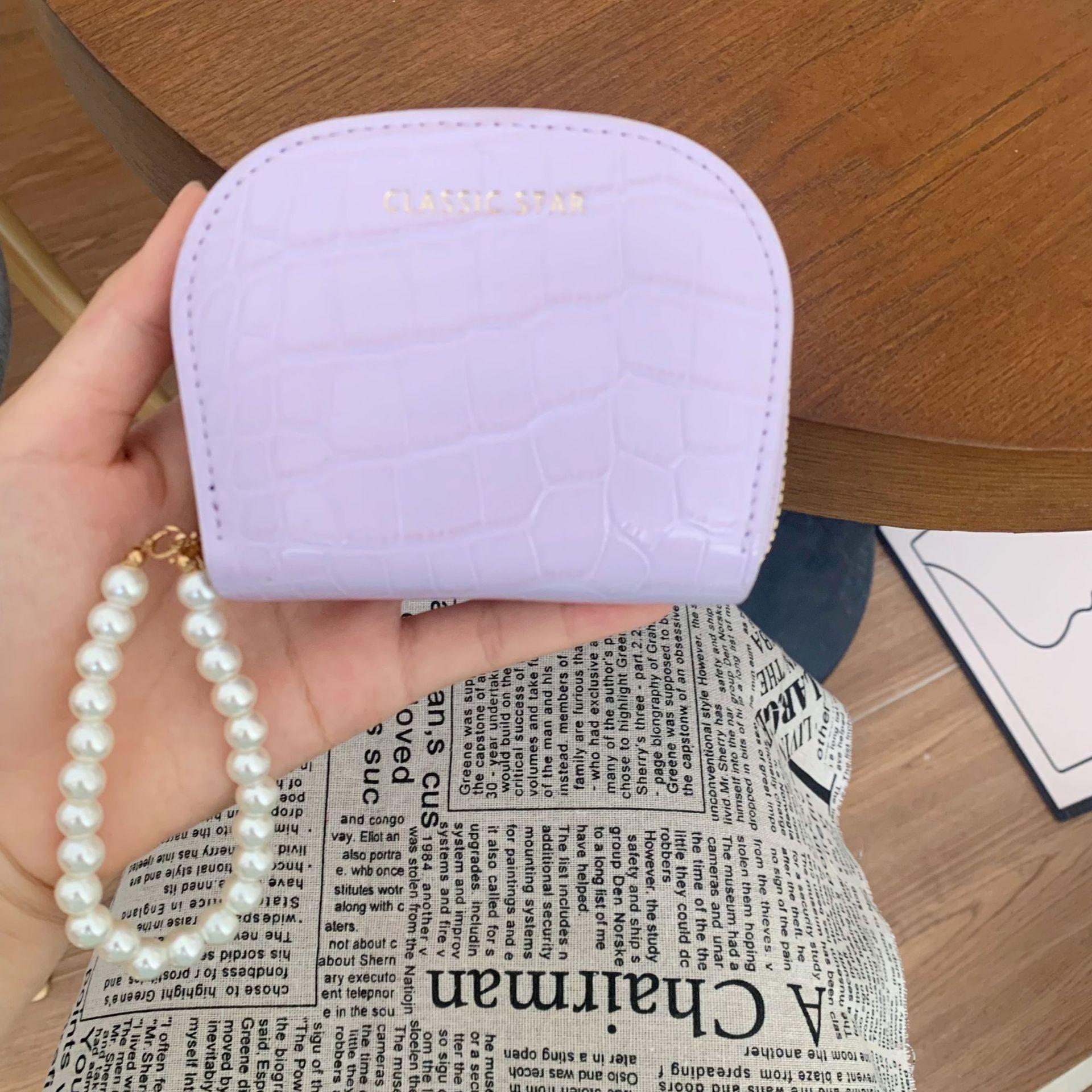 

2025 новый полукруглый кошелек-органайзер для карт с тиснением под крокодила, большой вместимости, с отделениями для карт, изысканный кошелек для мелочи, клатч светло-фиолетовый