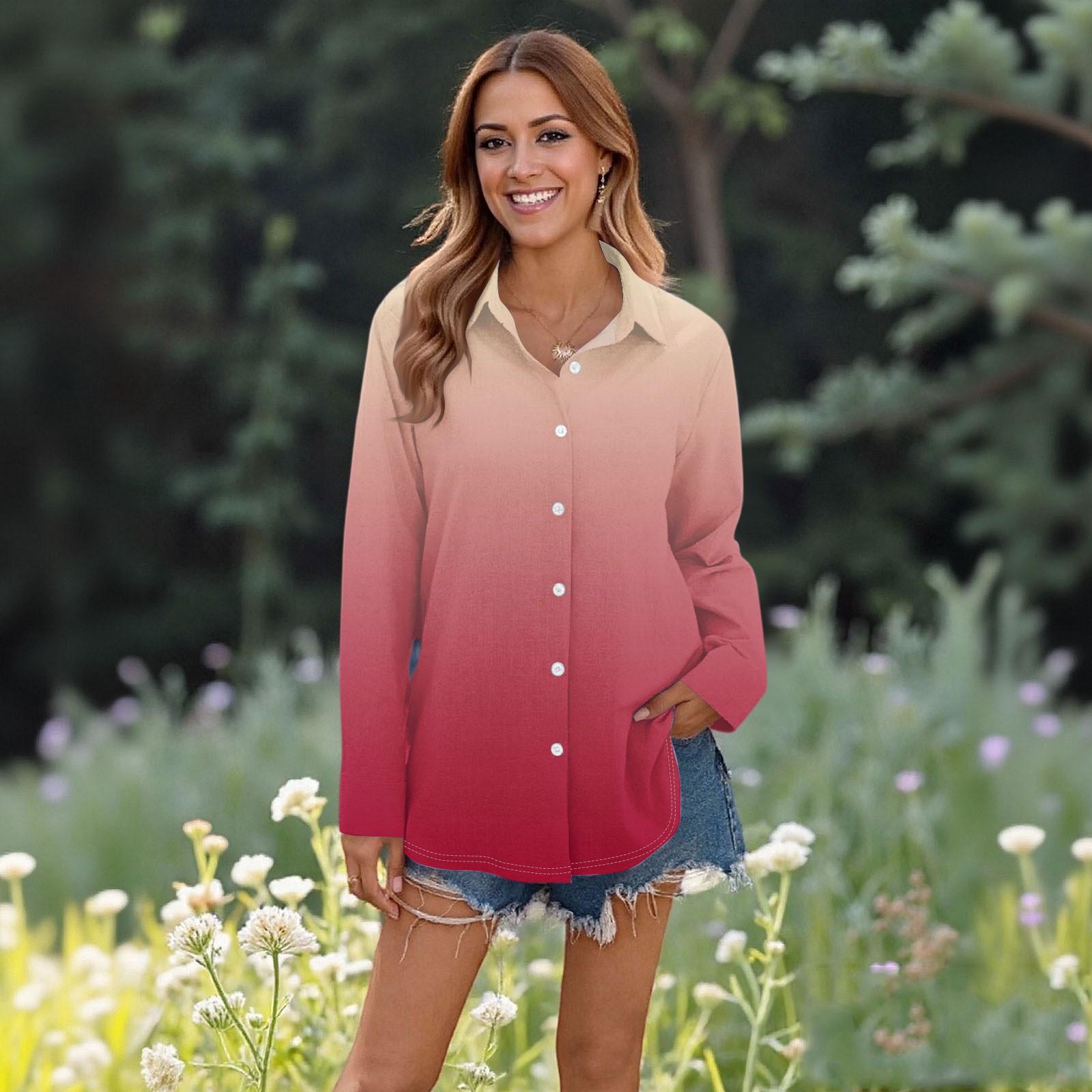 

Women s Casual Fashion Tops Long Sleeve Button Loose Shirt S