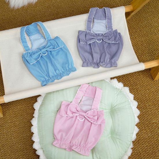 Pet Striped Dress Spring Summer Sleeveless Large Bow Small Dogs Cats Dress Breathable Pet Costume Outfit Apparel