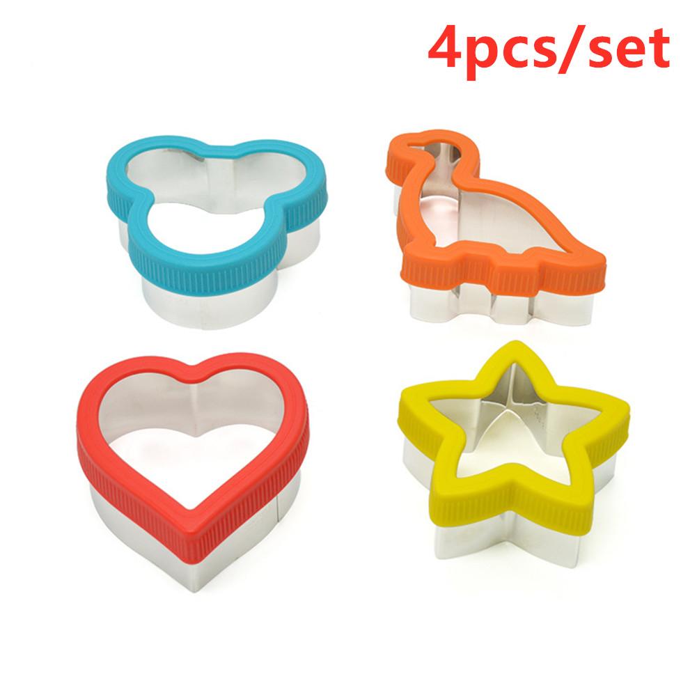 

4pcs set DIY Biscuit Mold Stainless Steel Cookie Vegetable Fruits Cutters Plastic Handguards Star Love Animal Cooking Tool color#0