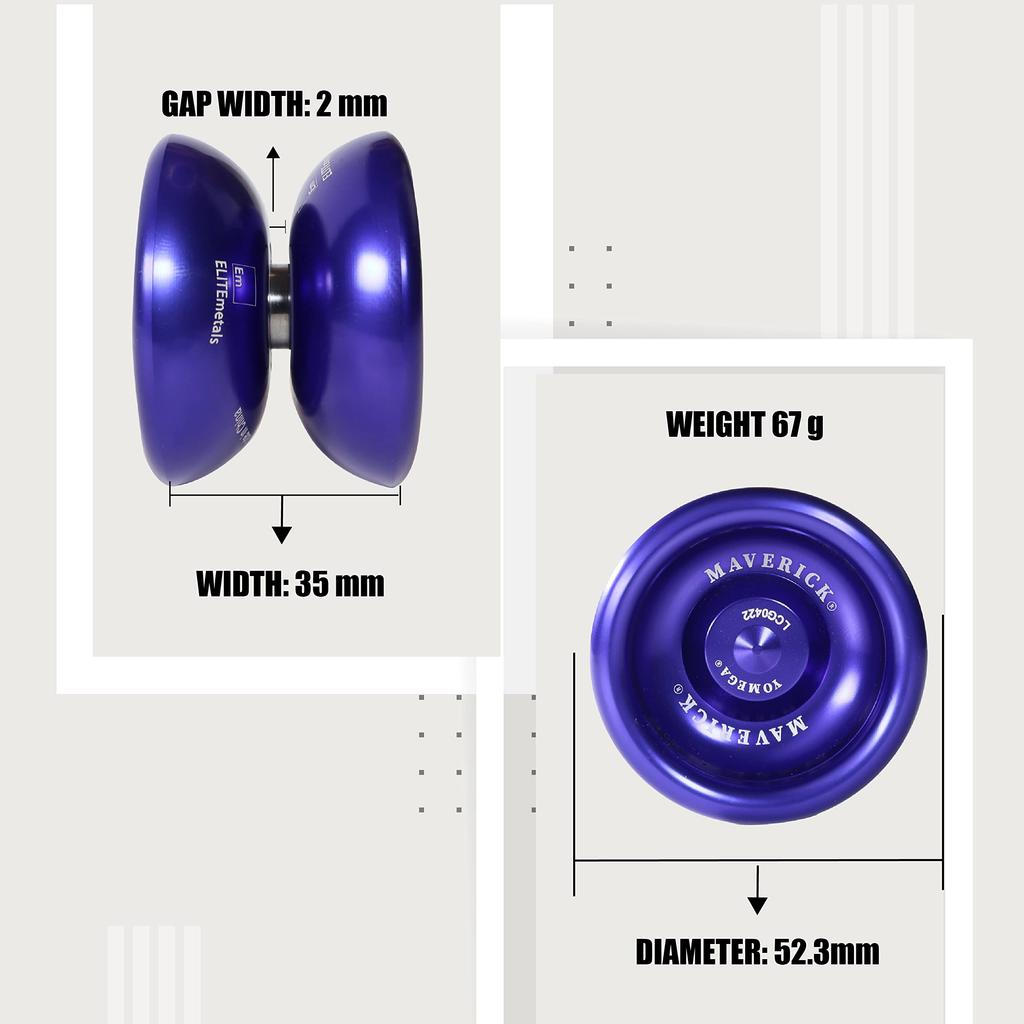 Yomega Maverick Professional Aluminum Metal Yoyo for Kids and Beginners with C Size Ball Bearing for Advanced yo yo Tricks and Responsive Return Extra