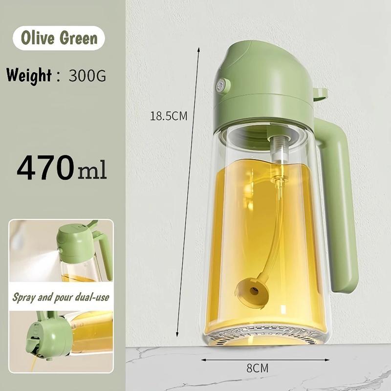 470Ml Glass Oil Spray Bottle 2 In 1 Dispenser + Sprayer Kitchen Oil Spray Bottle Large Capacity Spray Pour Integrated Oil Pot