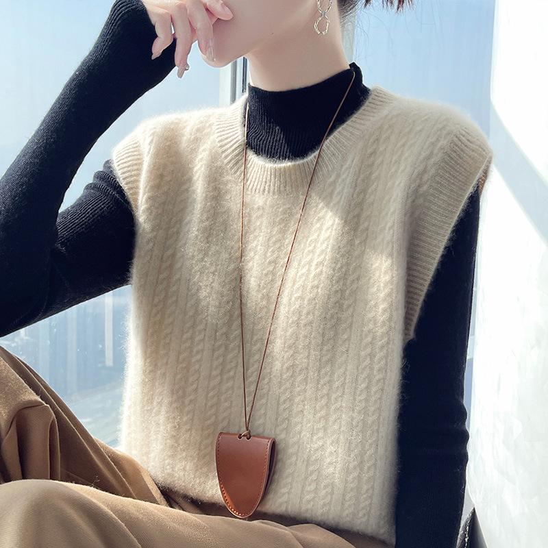 

Женский утолщенный шерстяной жилет с кабельным узором - Без рукавов, пуловер с круглым вырезом для осени/зимы XL (125-135 lbs)