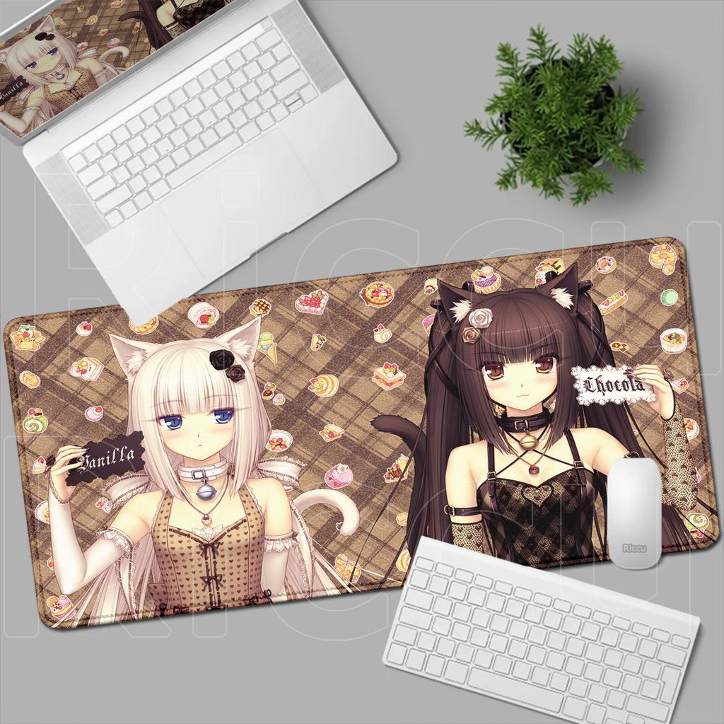 HD Anime Mousepad Cute Chocolate And Vanilla Natural Rubber Nonslip Keyboard Gaming Nekopara Extended Mat PC Office Accessories
