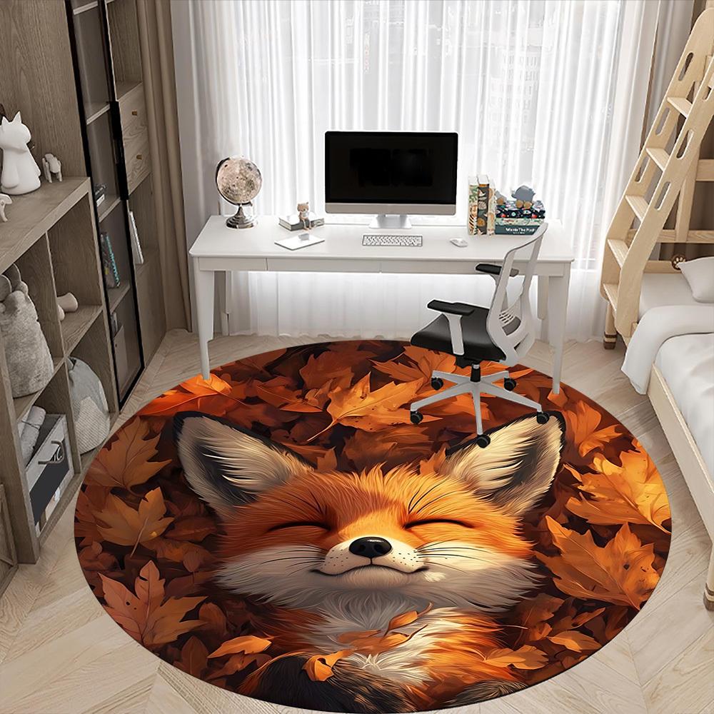 1pc Autumn Fox Chair Carpet for Office, Soft, Non-Slip Polyester Mat, Office, Living Room, Bedroom, Durable Polyester yy251207125