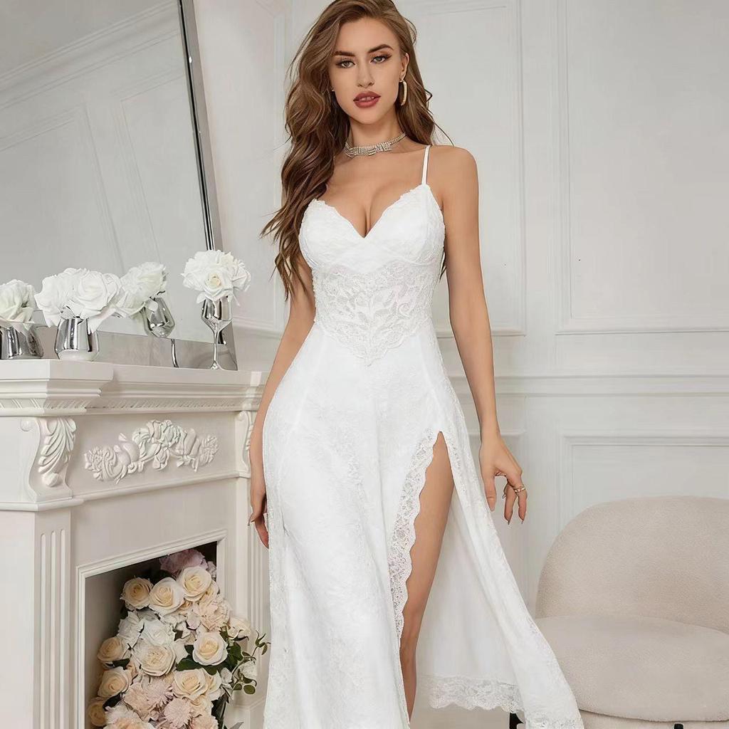 Verführerischer grenzüberschreitender E-Commerce Europäische und Amerikanische Lingerie: Sexy durchsichtiges Kleid mit langem Schlitz