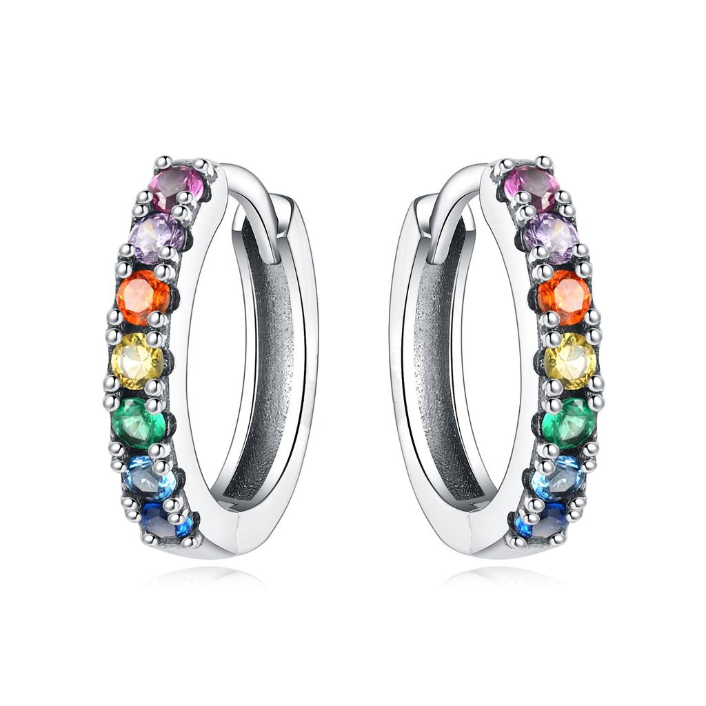 Exquisite Colorful Zircon Hoop Earrings for Women Copper Silver Plated Earrings Jewelry for Wedding Engagement Party