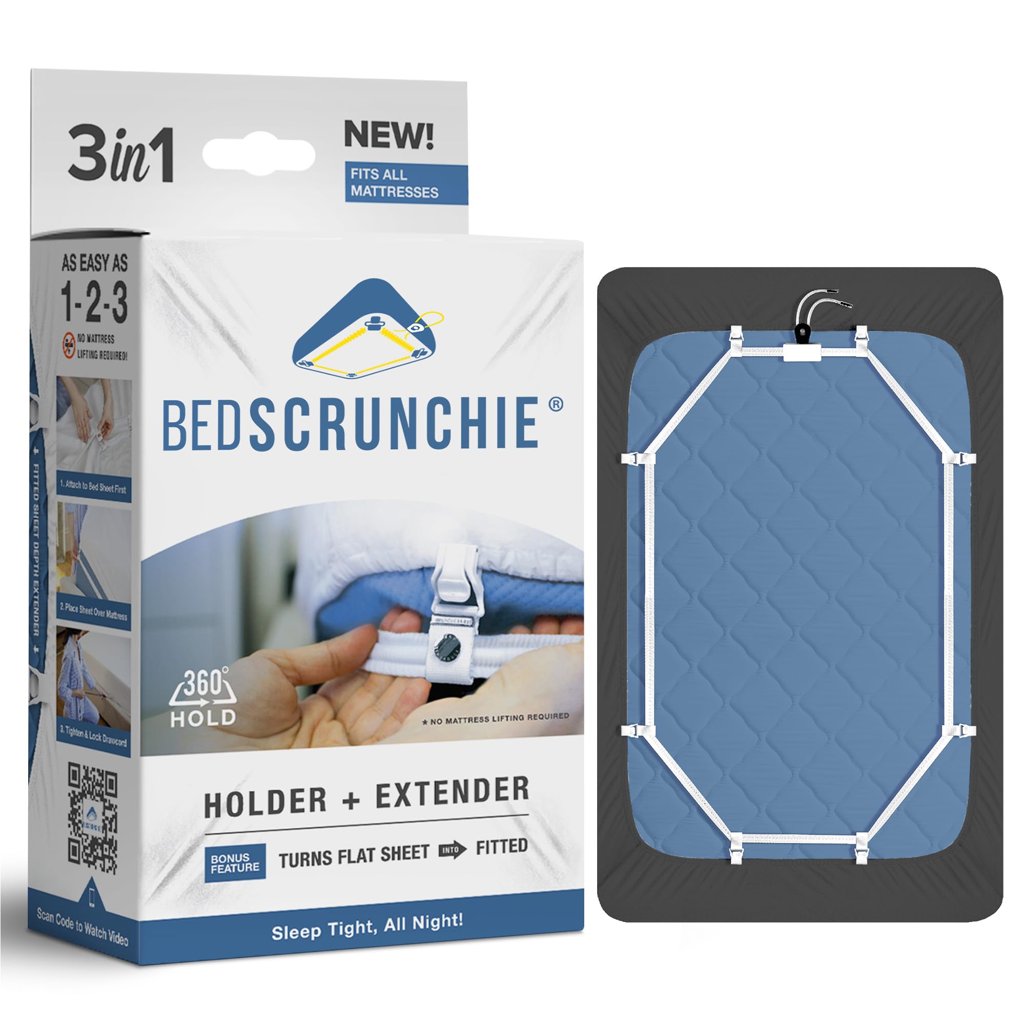 

BED SCRUNCHIE Sheet Holder Straps – Heavy Duty Gripper Clips – Reinforced Parachute Cord – 360 Degree Bed Sheet Fasteners