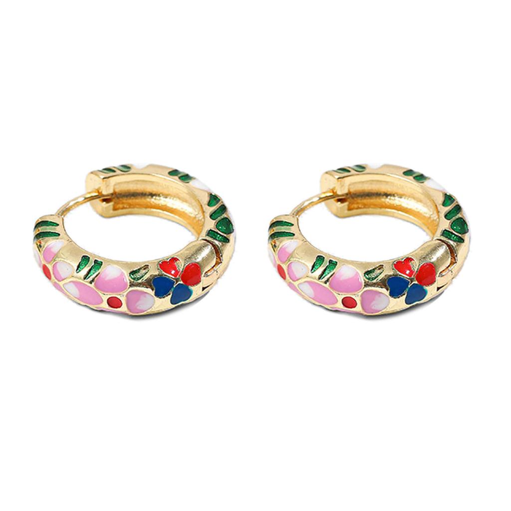 Orecchini a Cerchio Fiorati in Acciaio Inossidabile con Zirconi Colorati Orecchini Huggies Rotondi per Donne Ragazze Gioielli Spessi Robusti