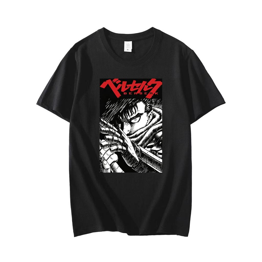 2026 New Arrival Berserk Anime Guts Print Black Cotton Short Sleeve Tshirt Adults Kids Casual Fans Tee Tops