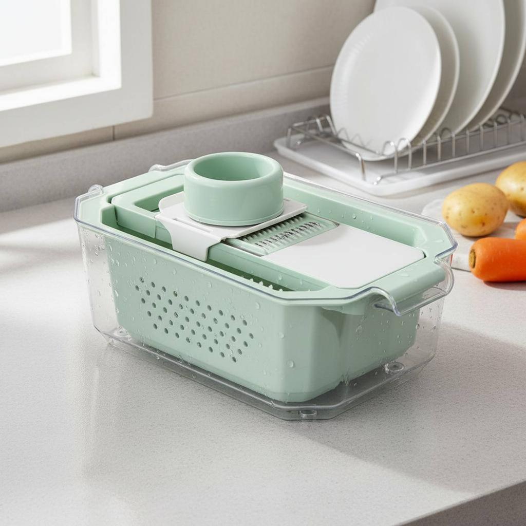 Vegetable Cutter with Container Large Capacity Vegetable Cutter with Container Multi-Functional Mandoline Cutter Non-Slip Base