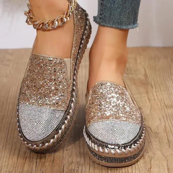 Fashion Women Sneakers 2025 New Women Flat Sequined Sneakers Casual Women Mesh Lace-up Fine Diamond Sequins Platform Vulcanized Shoes