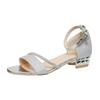 2025 Summer Plus Size Women's Modern Cover Heel Sandals Ankle Buckle Strap Shoes Bling Crystal Low Heel Dress Sandals