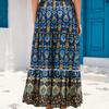2025 Spring Summer Bohemian Ethnic Lace Trim Cotton Maxi Skirt, Vacation Style Long Skirt
