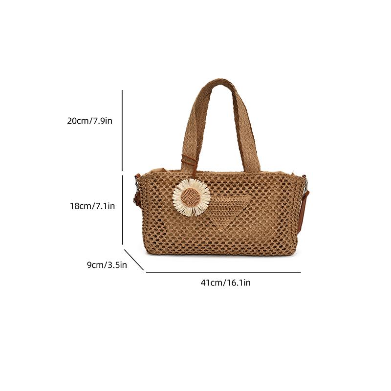 Sommer Geflochtene Hohle Strandtasche Damenmode Korb Umhängetasche Multifunktionale Picknick Handtasche Damen Schultertasche AVE