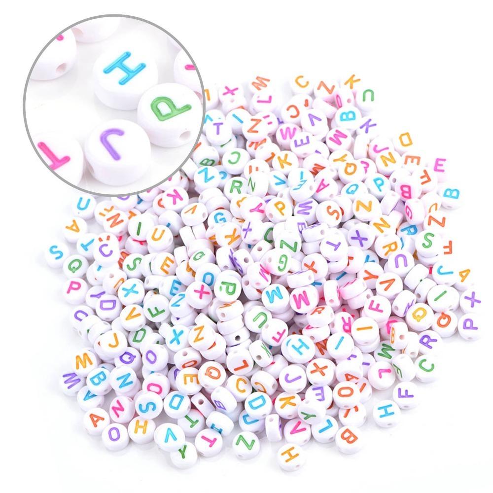 

100PCS White Bead Alphabet Beads Colorful Letter Round Letter Beads Vowel Letter Beads DIY Bracelet