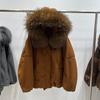 European winter new fur natural fur collar hooded down jacket women's short loose thickened warm fur tide