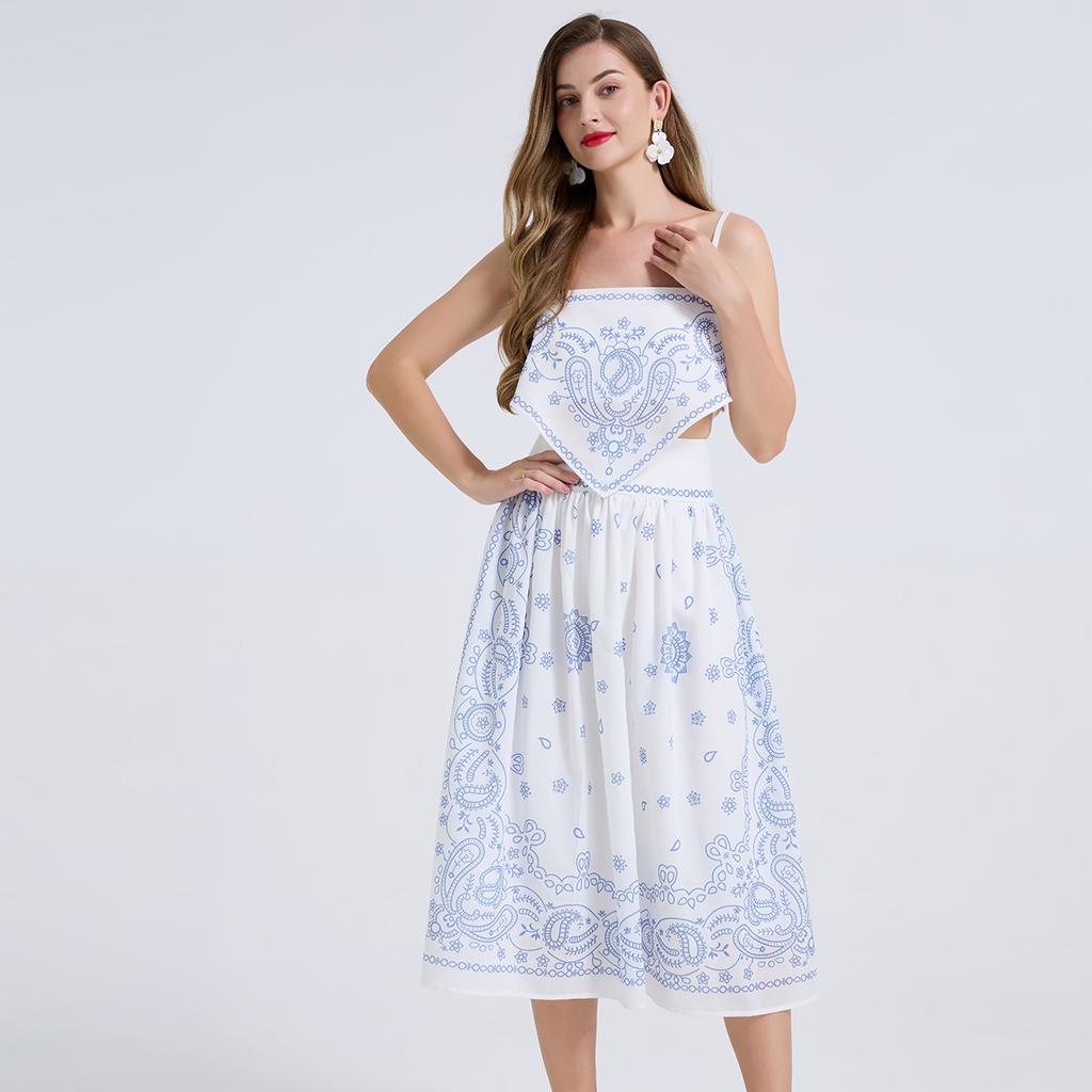 Boho Chic Paisley Print Two Piece Set Women Summer Sleeveless Spaghetti Strap Crop Top + High Waist Midi Skirt Sets Beach Vacation Skirt Suits