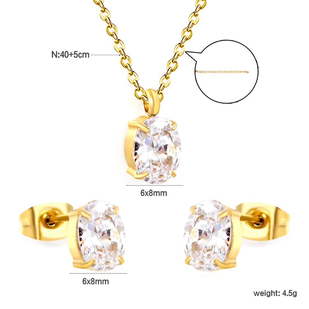 Square White Zircon Earrings And Necklace Set Classic Versatile Women's Jewelry Fade Resistant