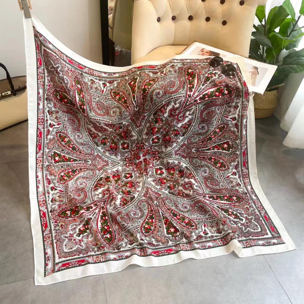 110*110cm National Russian Scarf Women Retro Floral Print Square Bandana Ethnic Style Ukrainian Shawl Babushka Hijab Head Wraps