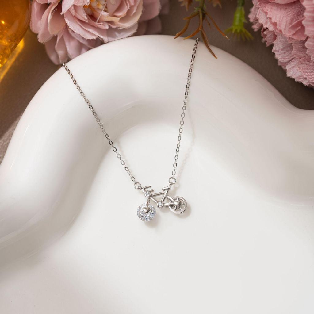 Lively Bicycle S925 Sterling Silver Necklace: Exquisite, Cute, Light Luxury with Bling Zircon Clavicle Chain for Women