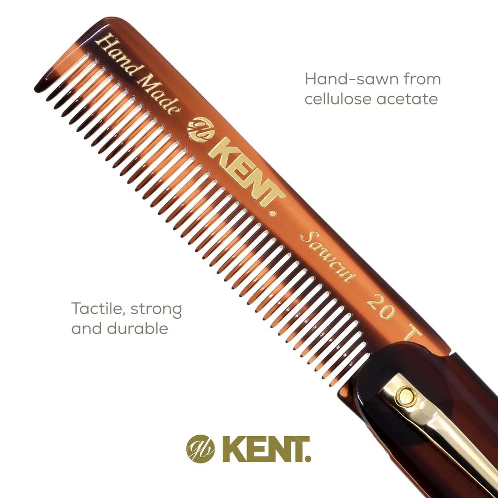KENT Portable Folding Comb for 20T Fine Tooth with Retaining Made in England Men, Width, Pin,