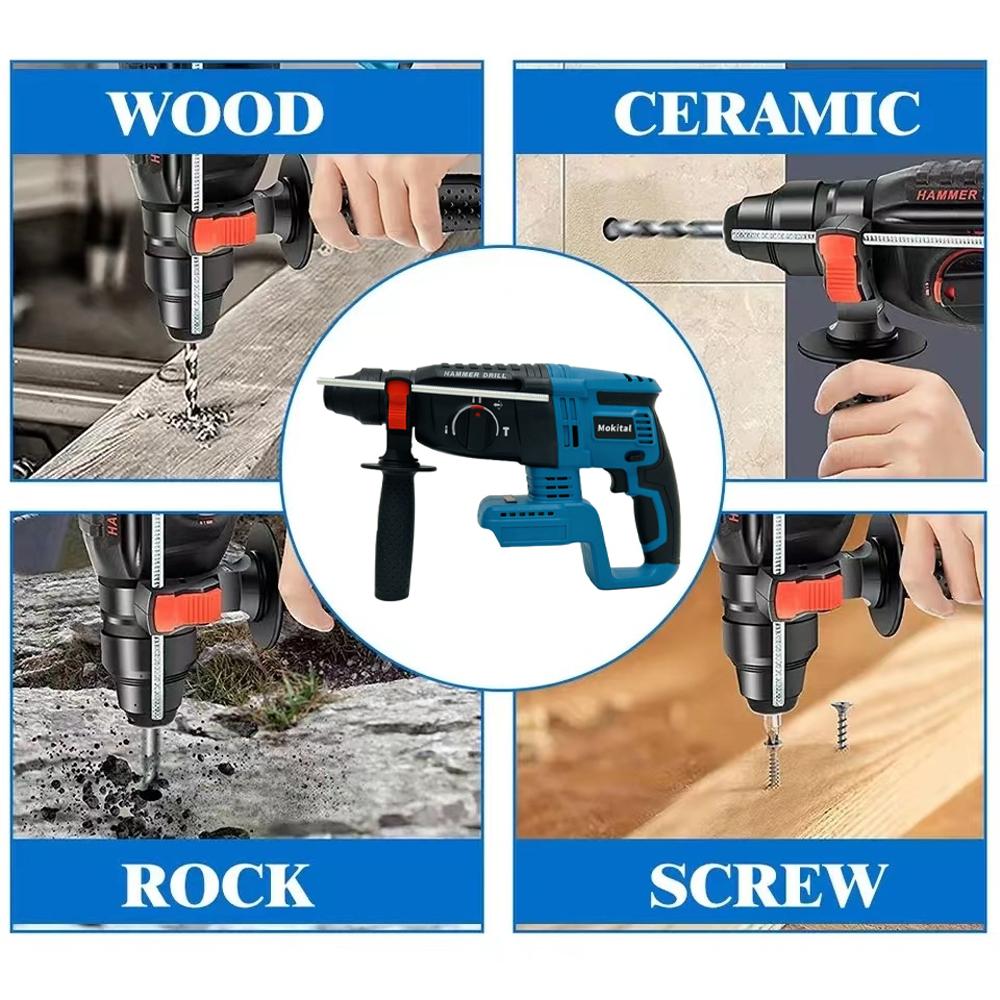 26MM Brushless Electric Hammer Drill Multifunctional Rotary Cordless Rechargeable Power Tools Fit Makita 18V Battery