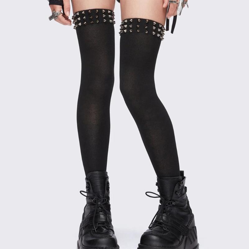 Punk-Stil Spikes Über-Knie-Socken Für Damen Stretch-Polyester Kniehohe Socken Mit Rutschfesten Bündchen Und Nahtlosem Design